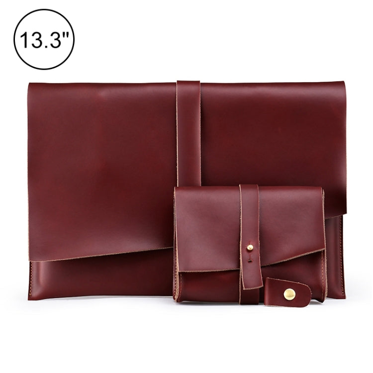 Universal Genuine Leather Business Power Adapter Laptop Tablet Bag with Cable Winder, For 13 inch and Below Macbook, Samsung, Lenovo, Sony, DELL Alienware, CHUWI, ASUS, HP (Wine Red) - 13.3 inch by PMC TechLife | Online Shopping South Africa | PMC TechLife | Buy Now Pay Later Mobicred