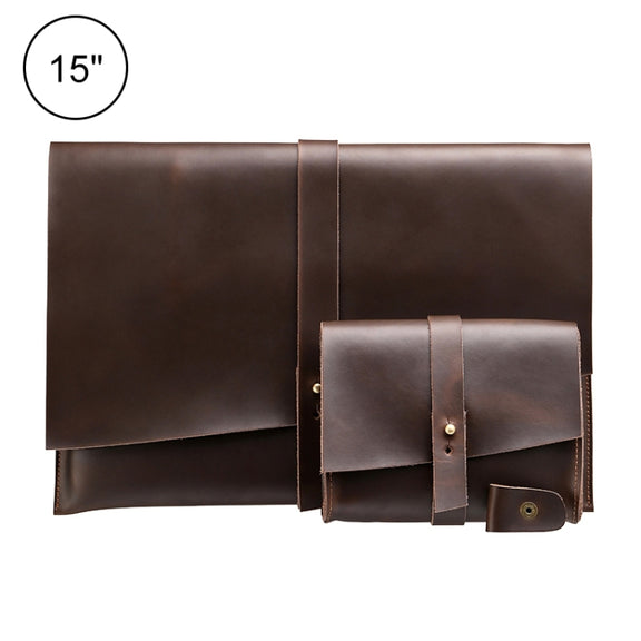 Universal Genuine Leather Business Power Adapter Laptop Tablet Bag with Cable Winder, For 15 inch and Below Macbook, Samsung, Lenovo, Sony, DELL Alienware, CHUWI, ASUS, HP (Coffee)