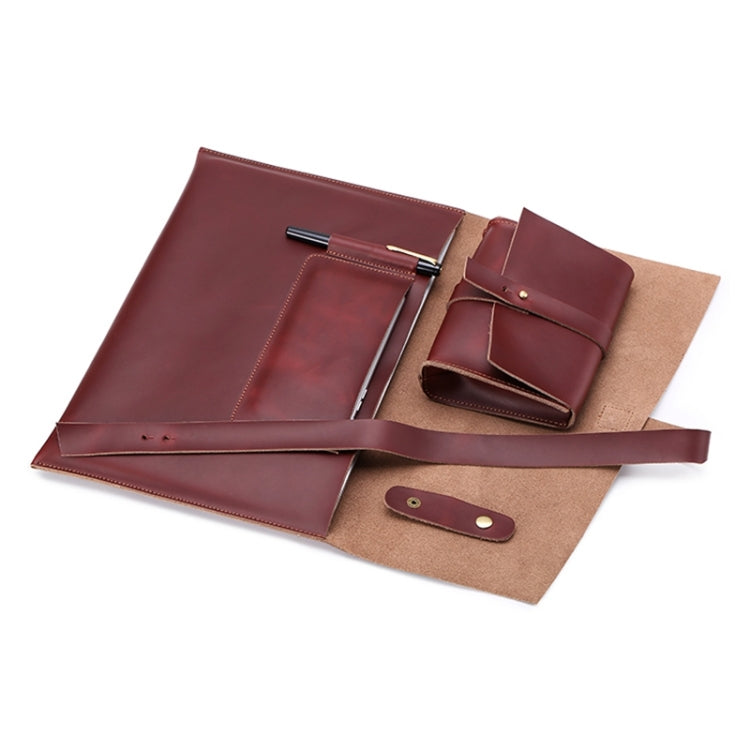 Universal Genuine Leather Business Power Adapter Laptop Tablet Bag with Cable Winder, For 15 inch and Below Macbook, Samsung, Lenovo, Sony, DELL Alienware, CHUWI, ASUS, HP (Wine Red) - 13.3 inch by PMC TechLife | Online Shopping South Africa | PMC TechLife | Buy Now Pay Later Mobicred