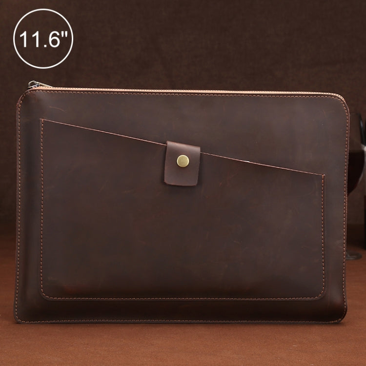 11.6 inch Genuine Leather Zipper Laptop Tablet Bag, For Macbook, Samsung, Lenovo, Sony, DELL Alienware, CHUWI, ASUS, HP 11.6 inch and Below Laptop(Coffee) - 10 - 11 inch by PMC TechLife | Online Shopping South Africa | PMC TechLife | Buy Now Pay Later Mobicred