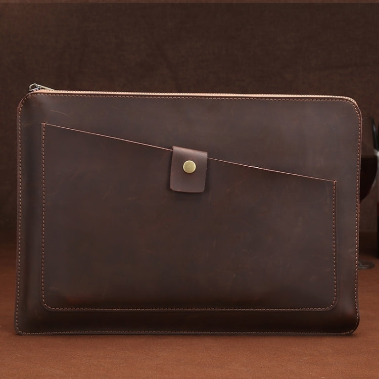 11.6 inch Genuine Leather Zipper Laptop Tablet Bag, For Macbook, Samsung, Lenovo, Sony, DELL Alienware, CHUWI, ASUS, HP 11.6 inch and Below Laptop(Coffee) - 10 - 11 inch by PMC TechLife | Online Shopping South Africa | PMC TechLife | Buy Now Pay Later Mobicred