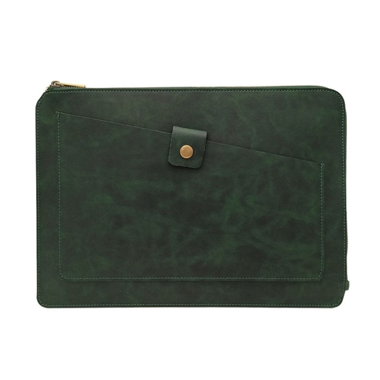 11.6 inch Genuine Leather Zipper Laptop Tablet Bag, For Macbook, Samsung, Lenovo, Sony, DELL Alienware, CHUWI, ASUS, HP 11.6 inch and Below Laptop (Dark Green) - 10 - 11 inch by PMC TechLife | Online Shopping South Africa | PMC TechLife | Buy Now Pay Later Mobicred