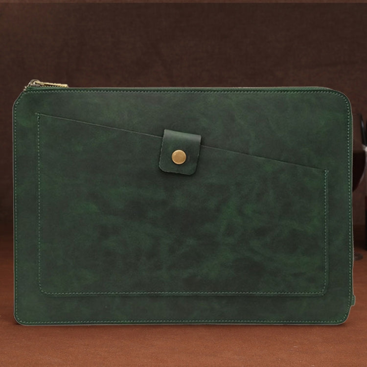 11.6 inch Genuine Leather Zipper Laptop Tablet Bag, For Macbook, Samsung, Lenovo, Sony, DELL Alienware, CHUWI, ASUS, HP 11.6 inch and Below Laptop (Dark Green) - 10 - 11 inch by PMC TechLife | Online Shopping South Africa | PMC TechLife | Buy Now Pay Later Mobicred