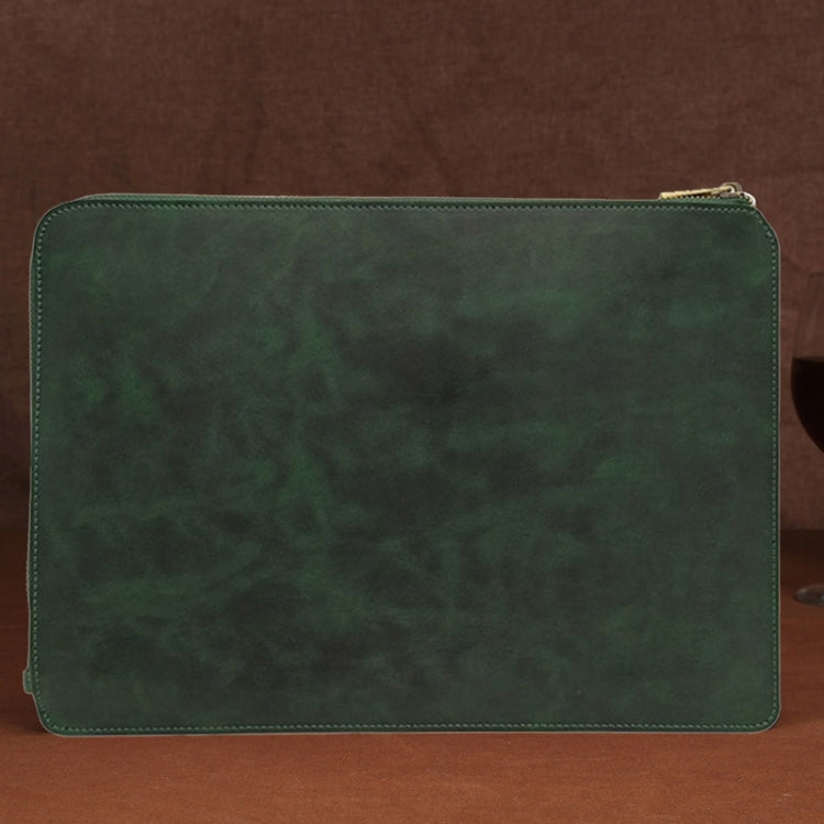 11.6 inch Genuine Leather Zipper Laptop Tablet Bag, For Macbook, Samsung, Lenovo, Sony, DELL Alienware, CHUWI, ASUS, HP 11.6 inch and Below Laptop (Dark Green) - 10 - 11 inch by PMC TechLife | Online Shopping South Africa | PMC TechLife | Buy Now Pay Later Mobicred
