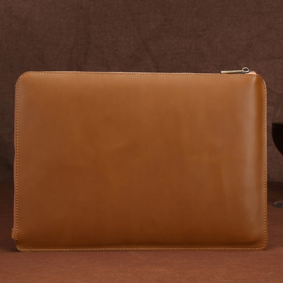 11.6 inch Genuine Leather Zipper Laptop Tablet Bag, For Macbook, Samsung, Lenovo, Sony, DELL Alienware, CHUWI, ASUS, HP 11.6 inch and Below Laptop(Yellow)