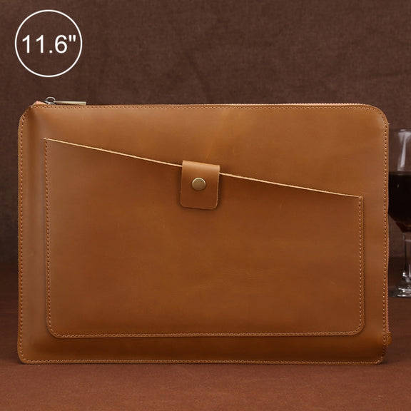 11.6 inch Genuine Leather Zipper Laptop Tablet Bag, For Macbook, Samsung, Lenovo, Sony, DELL Alienware, CHUWI, ASUS, HP 11.6 inch and Below Laptop(Yellow)