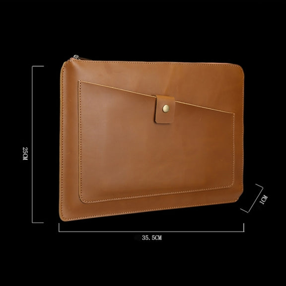 11.6 inch Genuine Leather Zipper Laptop Tablet Bag, For Macbook, Samsung, Lenovo, Sony, DELL Alienware, CHUWI, ASUS, HP 11.6 inch and Below Laptop(Yellow)