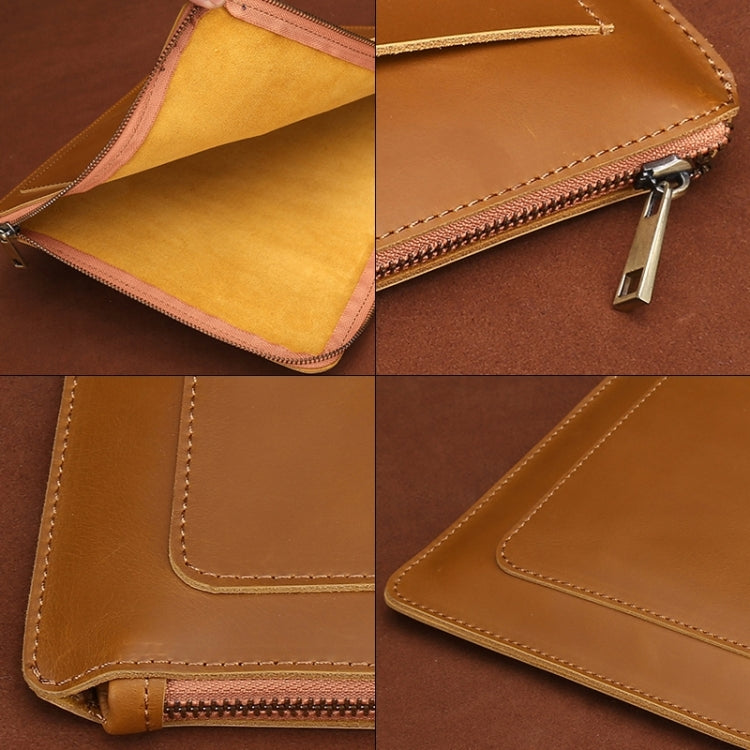 11.6 inch Genuine Leather Zipper Laptop Tablet Bag, For Macbook, Samsung, Lenovo, Sony, DELL Alienware, CHUWI, ASUS, HP 11.6 inch and Below Laptop(Yellow)