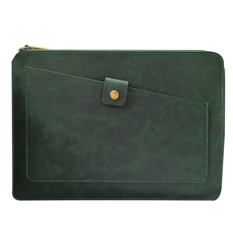 Universal Genuine Leather Business Zipper Laptop Tablet Bag For 15 inch and Below(Green) - 15 inch by PMC TechLife | Online Shopping South Africa | PMC TechLife | Buy Now Pay Later Mobicred