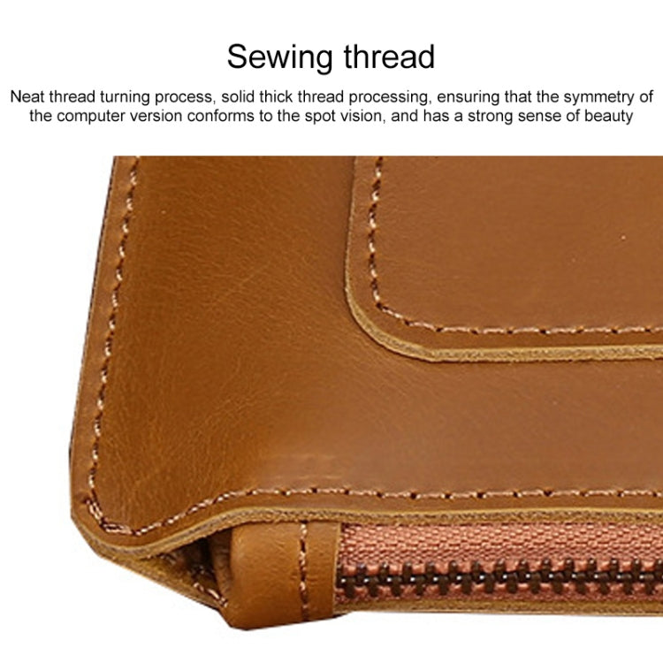 Universal Genuine Leather Business Zipper Laptop Tablet Bag For 15 inch and Below(Brown) - 15 inch by PMC TechLife | Online Shopping South Africa | PMC TechLife | Buy Now Pay Later Mobicred