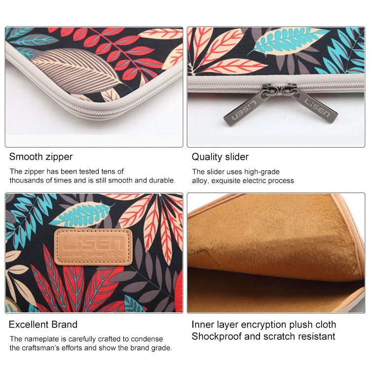 Lisen 11.6 inch Sleeve Case Colorful Leaves Zipper Briefcase Carrying Bag (Black) - Other by PMC TechLife | Online Shopping South Africa | PMC TechLife | Buy Now Pay Later Mobicred