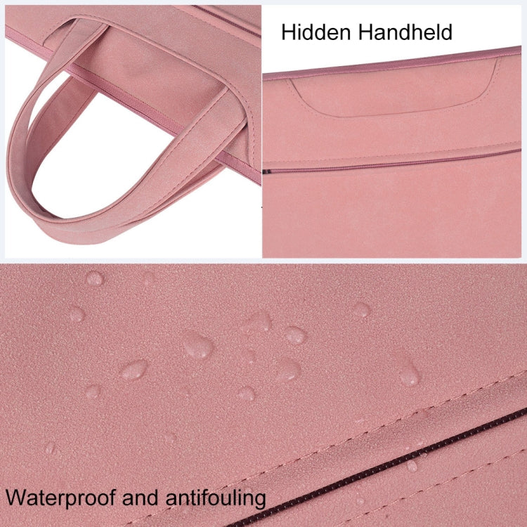 ST06 Water-resistant PU Leather Zipper Hidden Portable Strap One-shoulder Handbag for 14.1 inch Laptops, with Suitcase Belt (Pink)