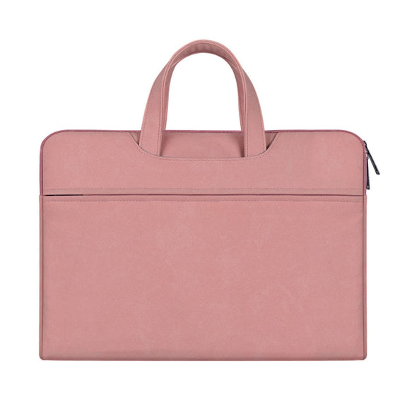 ST06 Water-resistant PU Leather Zipper Hidden Portable Strap One-shoulder Handbag for 14.1 inch Laptops, with Suitcase Belt (Pink)