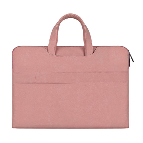 ST06 Water-resistant PU Leather Zipper Hidden Portable Strap One-shoulder Handbag for 14.1 inch Laptops, with Suitcase Belt (Pink)