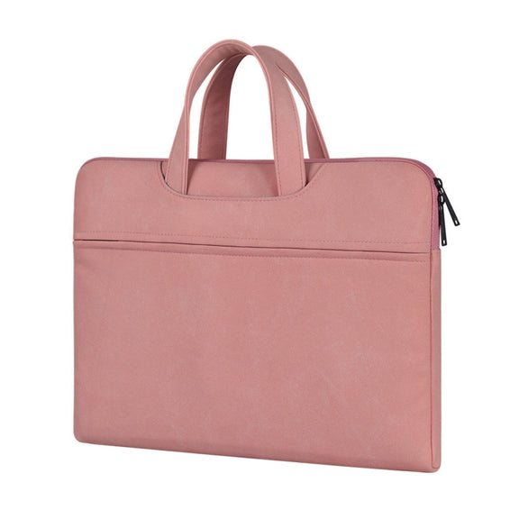 ST06 Water-resistant PU Leather Zipper Hidden Portable Strap One-shoulder Handbag for 14.1 inch Laptops, with Suitcase Belt (Pink)
