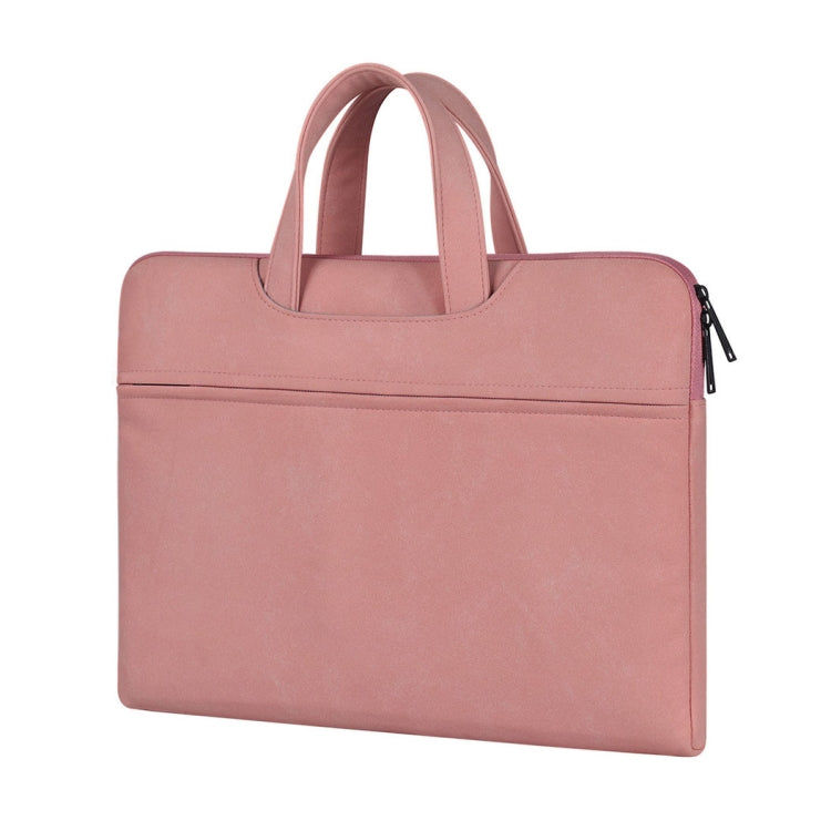ST06 Water-resistant PU Leather Zipper Hidden Portable Strap One-shoulder Handbag for 14.1 inch Laptops, with Suitcase Belt (Pink)