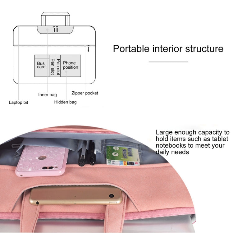 ST06 Water-resistant PU Leather Zipper Hidden Portable Strap One-shoulder Handbag for 14.1 inch Laptops, with Suitcase Belt (Pink)