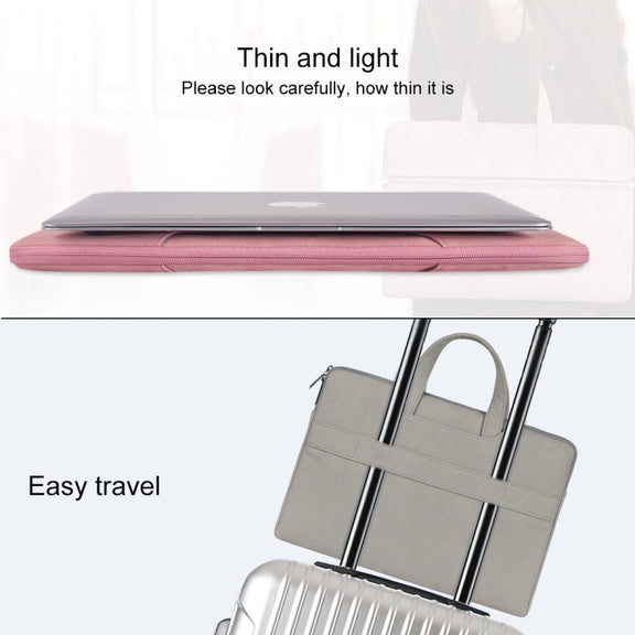 ST06 Water-resistant PU Leather Zipper Hidden Portable Strap One-shoulder Handbag for 14.1 inch Laptops, with Suitcase Belt (Pink)