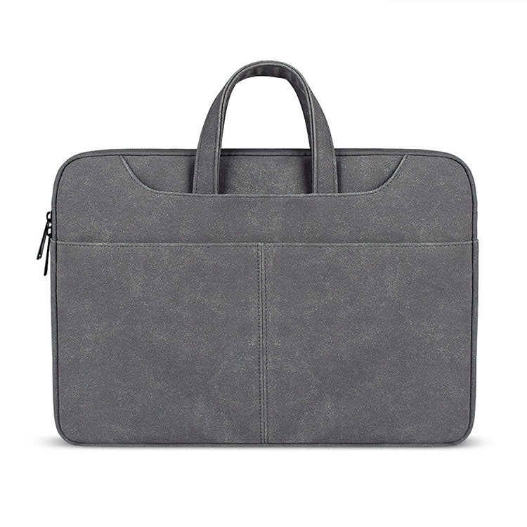 ST06S Water-resistant PU Leather Zipper Hidden Portable Strap One-shoulder Handbag for 13.3 inch Laptops, with Magic Stick & Suitcase Belt (Dark Gray)