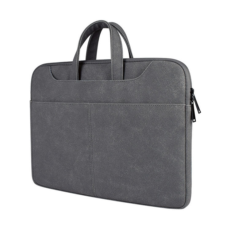 ST06S Water-resistant PU Leather Zipper Hidden Portable Strap One-shoulder Handbag for 13.3 inch Laptops, with Magic Stick & Suitcase Belt (Dark Gray)