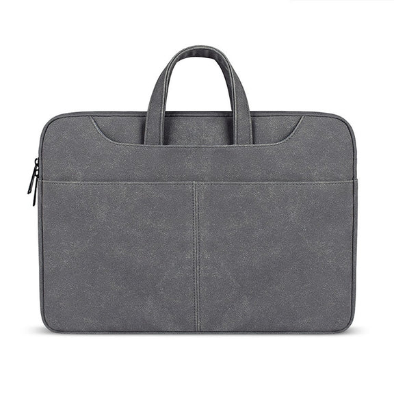 ST06S Water-resistant PU Leather Zipper Hidden Portable Strap One-shoulder Handbag for 13.3 inch Laptops, with Magic Stick & Suitcase Belt (Dark Gray)