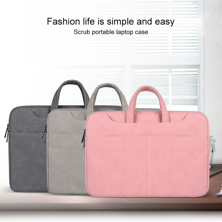 ST06S Water-resistant PU Leather Zipper Hidden Portable Strap One-shoulder Handbag for 13.3 inch Laptops, with Magic Stick & Suitcase Belt (Dark Gray)