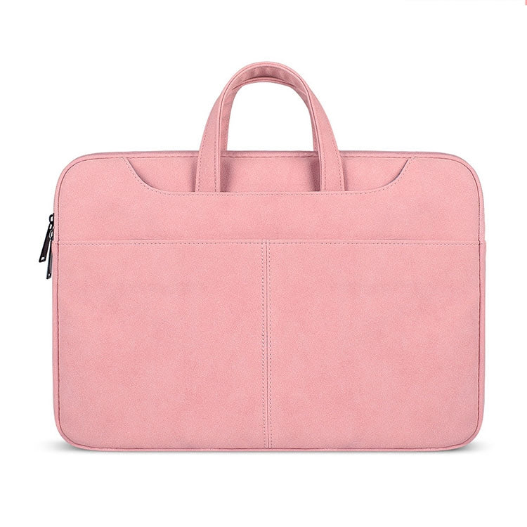 ST06S Waterproof PU Leather Zipper Hidden Portable Strap One-shoulder Handbag for 14.1 inch Laptops, with Magic Stick & Suitcase Belt (Pink) - 14.1 inch by PMC TechLife | Online Shopping South Africa | PMC TechLife | Buy Now Pay Later Mobicred