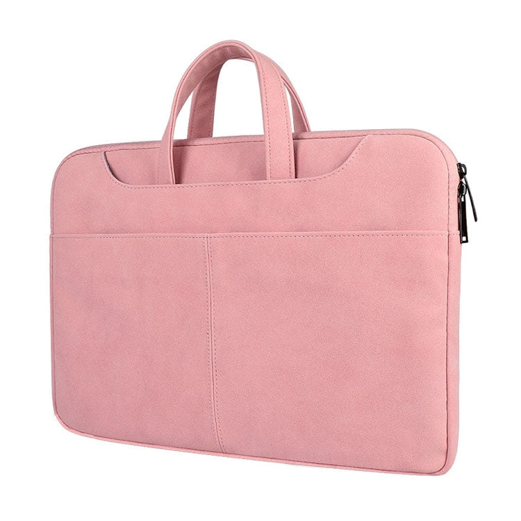 ST06S Waterproof PU Leather Zipper Hidden Portable Strap One-shoulder Handbag for 14.1 inch Laptops, with Magic Stick & Suitcase Belt (Pink) - 14.1 inch by PMC TechLife | Online Shopping South Africa | PMC TechLife | Buy Now Pay Later Mobicred