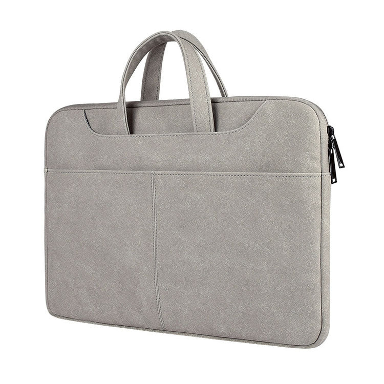 ST06S Waterproof PU Leather Zipper Hidden Portable Strap One-shoulder Handbag for 15.6 inch Laptops, with Magic Stick & Suitcase Belt (Light Grey) - 13.3 inch by PMC TechLife | Online Shopping South Africa | PMC TechLife | Buy Now Pay Later Mobicred