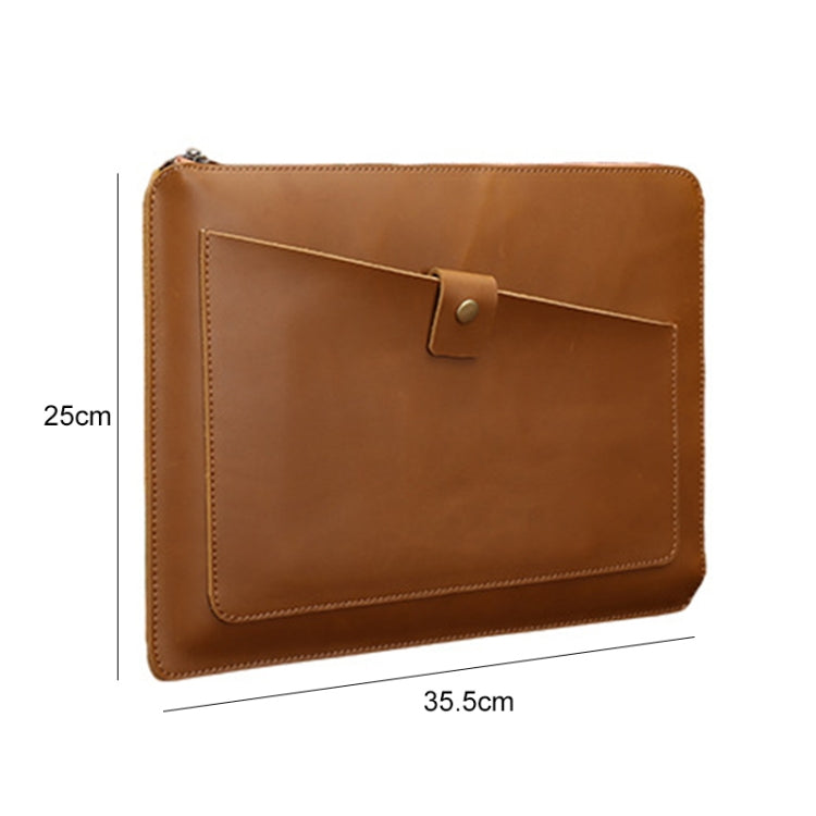 Universal Genuine Leather Business Zipper Laptop Tablet Bag For 12 inch and Below(Brown) - 12.1 inch by PMC TechLife | Online Shopping South Africa | PMC TechLife | Buy Now Pay Later Mobicred