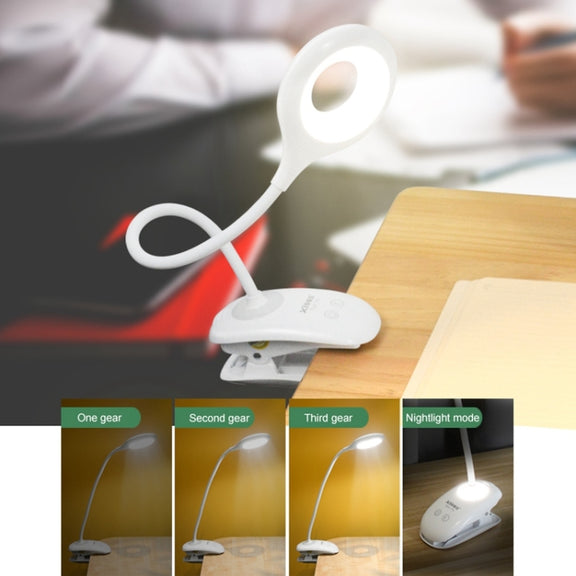 TGX-770 3-grade Brightness Touch Dimmer LED Desk Lamp, 28 LEDs Flexible Goose Neck Hollow Ring Design Eye Protection Light with Clip & Small Night Light Function