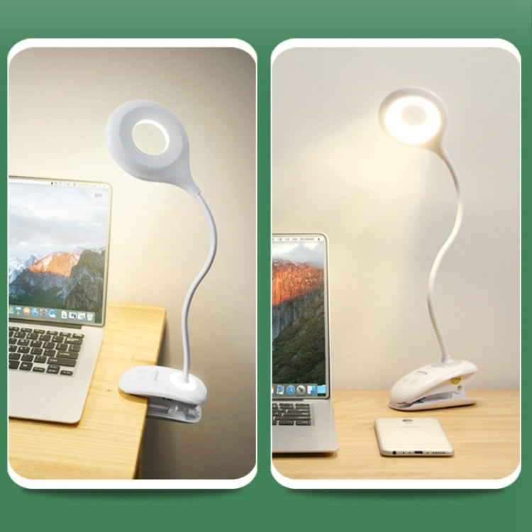 TGX-770 3-grade Brightness Touch Dimmer LED Desk Lamp, 28 LEDs Flexible Goose Neck Hollow Ring Design Eye Protection Light with Clip & Small Night Light Function