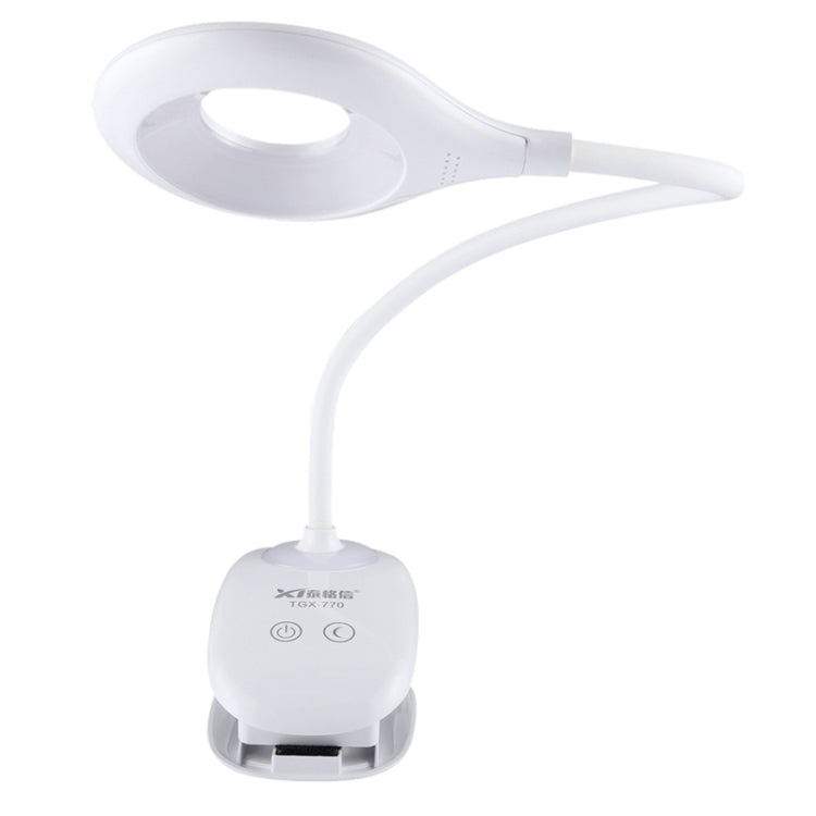 TGX-770 3-grade Brightness Touch Dimmer LED Desk Lamp, 28 LEDs Flexible Goose Neck Hollow Ring Design Eye Protection Light with Clip & Small Night Light Function