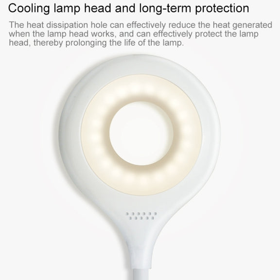 TGX-770 3-grade Brightness Touch Dimmer LED Desk Lamp, 28 LEDs Flexible Goose Neck Hollow Ring Design Eye Protection Light with Clip & Small Night Light Function
