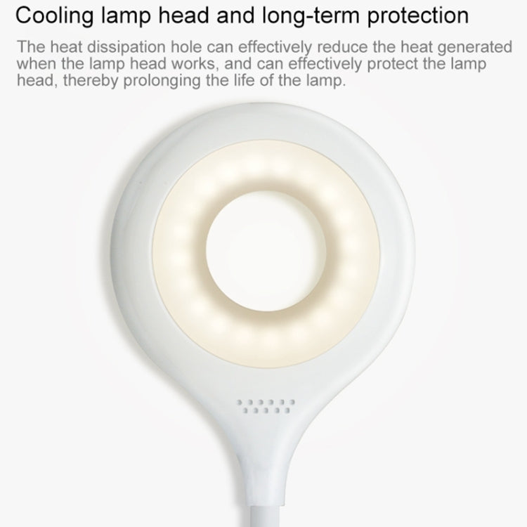 TGX-770 3-grade Brightness Touch Dimmer LED Desk Lamp, 28 LEDs Flexible Goose Neck Hollow Ring Design Eye Protection Light with Clip & Small Night Light Function