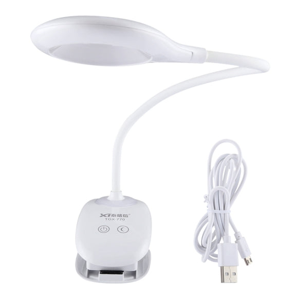 TGX-770 3-grade Brightness Touch Dimmer LED Desk Lamp, 28 LEDs Flexible Goose Neck Hollow Ring Design Eye Protection Light with Clip & Small Night Light Function