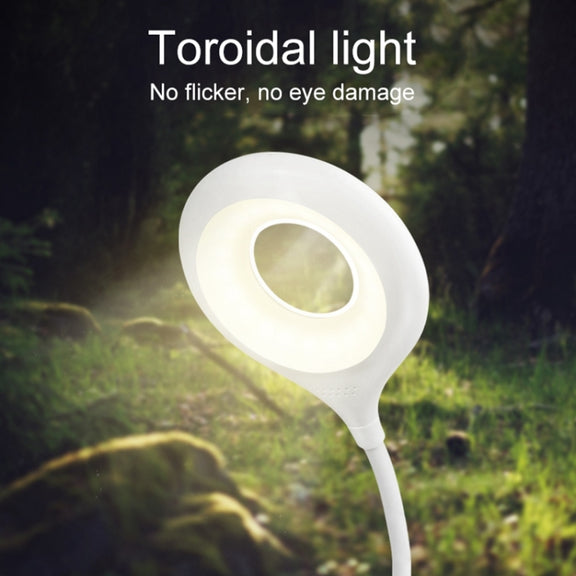 TGX-770 3-grade Brightness Touch Dimmer LED Desk Lamp, 28 LEDs Flexible Goose Neck Hollow Ring Design Eye Protection Light with Clip & Small Night Light Function