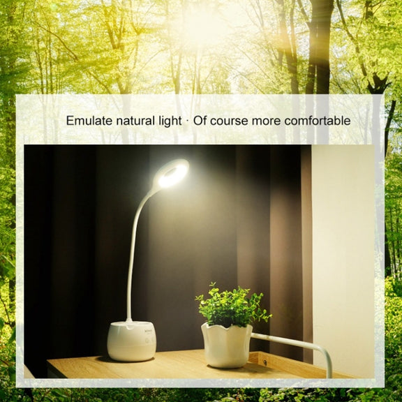 TGX-772 3-grade Brightness Touch Dimmer LED Desk Lamp, 28 LEDs Flexible Goose Neck Hollow Ring Design Eye Protection Light with Pen Holder / Small Night Light Function