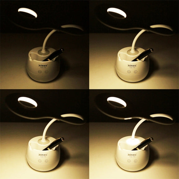 TGX-772 3-grade Brightness Touch Dimmer LED Desk Lamp, 28 LEDs Flexible Goose Neck Hollow Ring Design Eye Protection Light with Pen Holder / Small Night Light Function