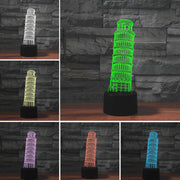 Paris Leaning Tower Shape 3D Colorful LED Vision Light Table Lamp, USB Touch Version