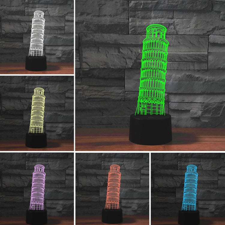 Paris Leaning Tower Shape 3D Colorful LED Vision Light Table Lamp, USB Touch Version