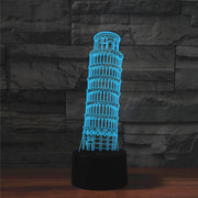 Paris Leaning Tower Shape 3D Colorful LED Vision Light Table Lamp, Crack Touch Version