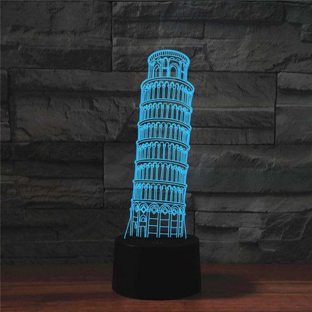 Paris Leaning Tower Shape 3D Colorful LED Vision Light Table Lamp, Crack Remote Control Version