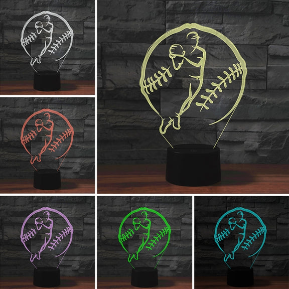Baseball Sport Shape 3D Colorful LED Vision Light Table Lamp, Crack Remote Control Version