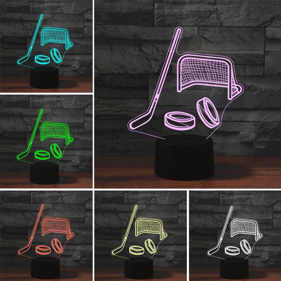 Ice Hockey Shape 3D Colorful LED Vision Light Table Lamp, Crack Touch Version