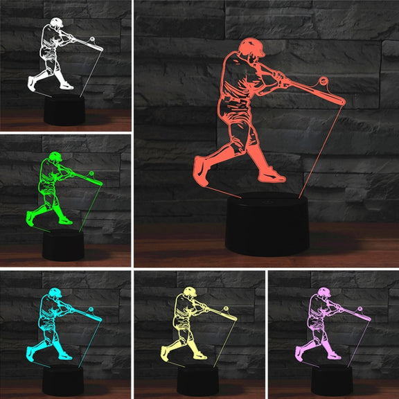 Playing Baseball Shape 3D Colorful LED Vision Light Table Lamp, USB & Battery Version