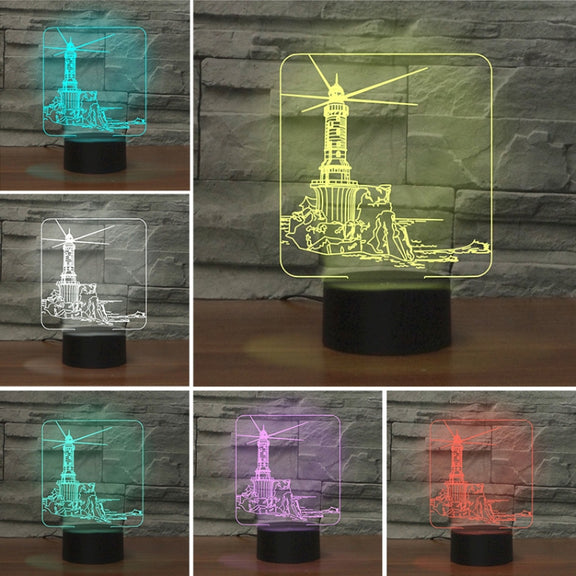 Lighthouse Shape 3D Colorful LED Vision Light Table Lamp, USB & Battery Version
