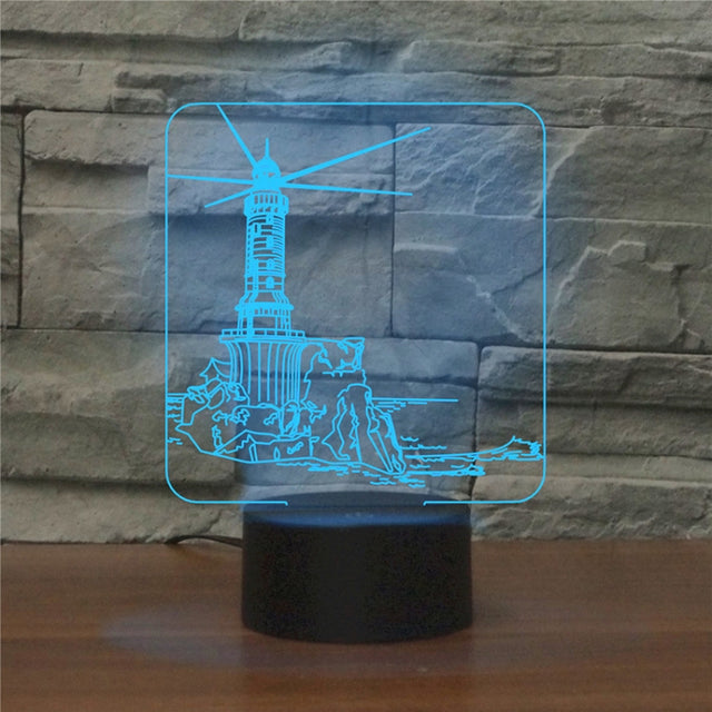Lighthouse Shape 3D Colorful LED Vision Light Table Lamp, Crack Remote Control Version