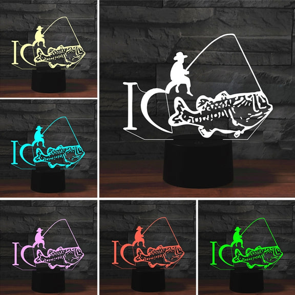 Fishing Shape 3D Colorful LED Vision Light Table Lamp, Charging Touch Version