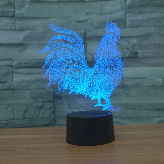Cock Shape 3D Colorful LED Vision Light Table Lamp, Crack Remote Control Version